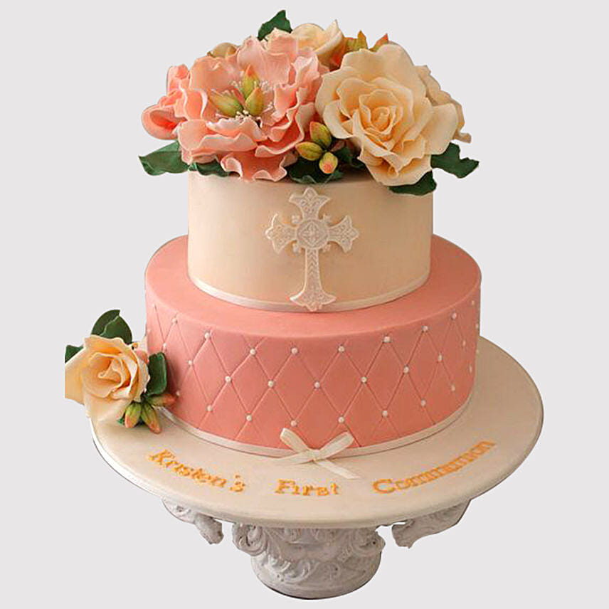 2 Layered Floral Christening Fondant Cakes