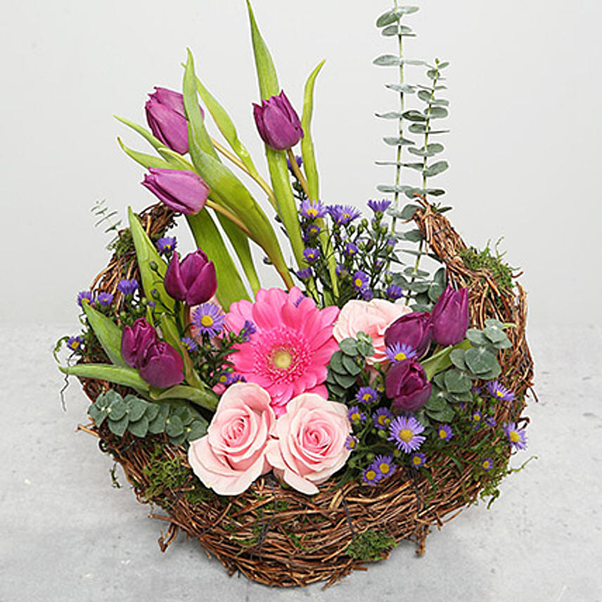 Online Tulips and Roses Flower Arrangement Gift Delivery in UAE Ferns