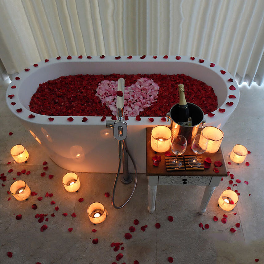 bathtub full of roses