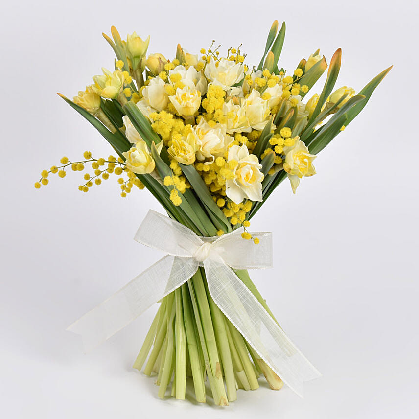 Daffodil And Mimosa Flowers Bunch