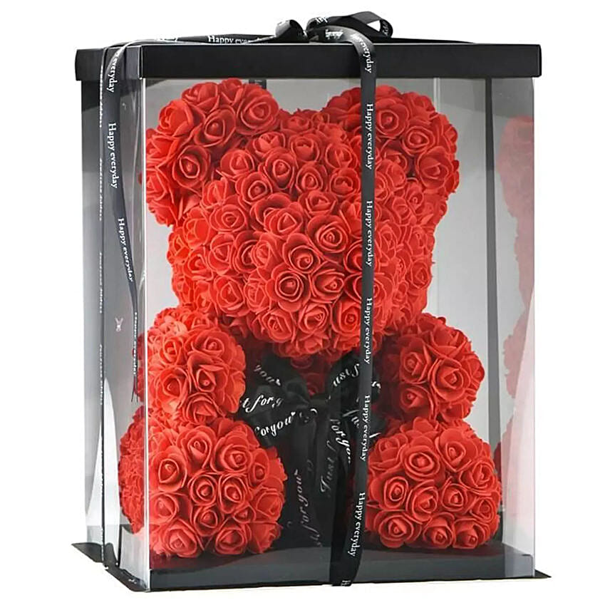 Online Artificial Red Roses Teddy Gift Delivery in Qatar - FNP