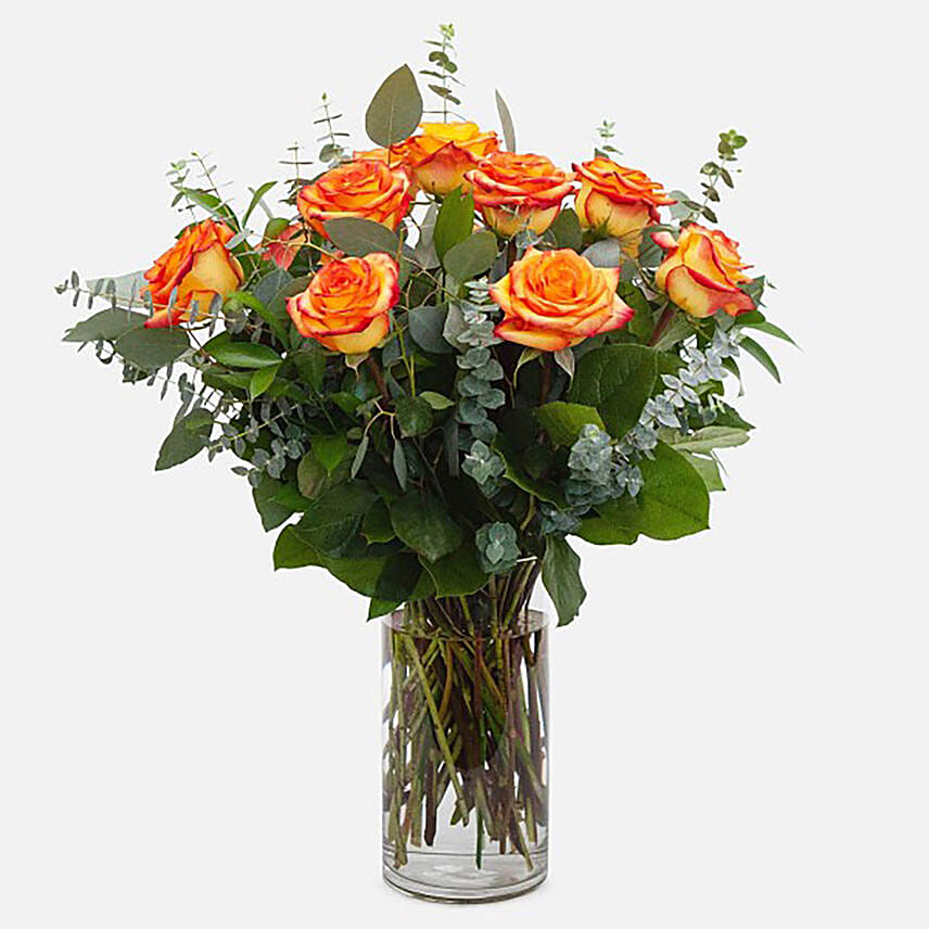 Online Beautiful Orange Roses Glass Vase Arrangement Gift Delivery in ...