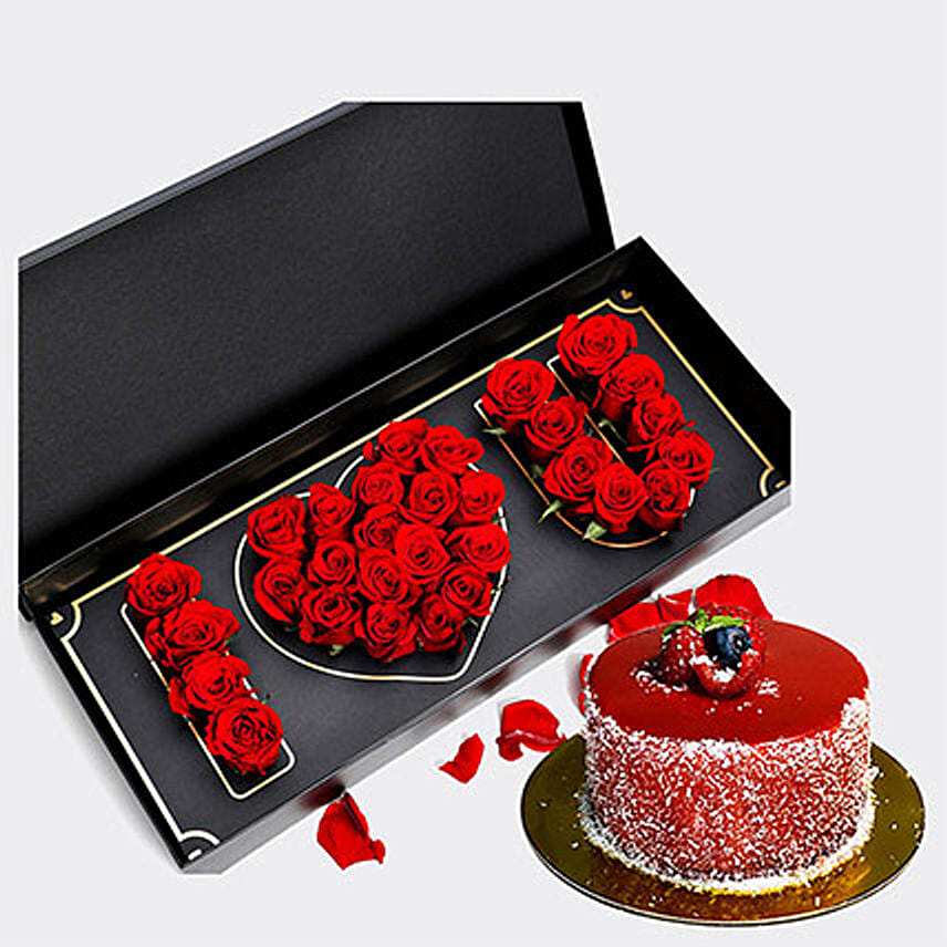 Online Box Of I Love You Roses With Mini Mousse Cake For Valentines
