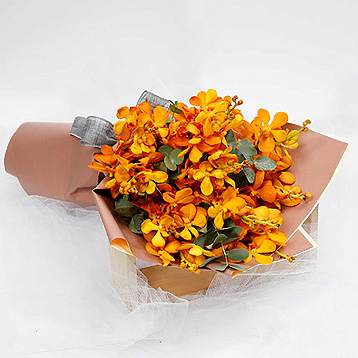 Online 10 Orange Mokara Orchids Bouquet Gift Delivery in Singapore - FNP